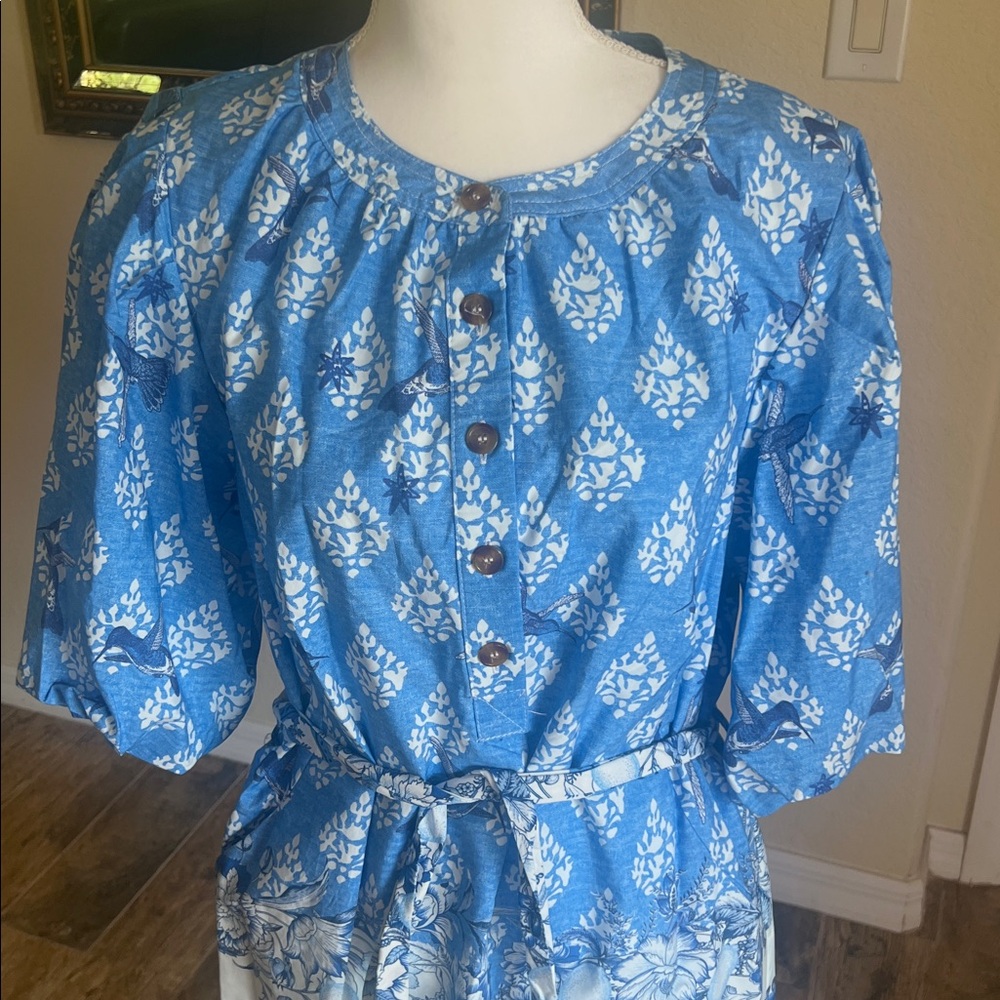 A Loves A Blue Printed Button-Front Dress - Picture 7 of 16